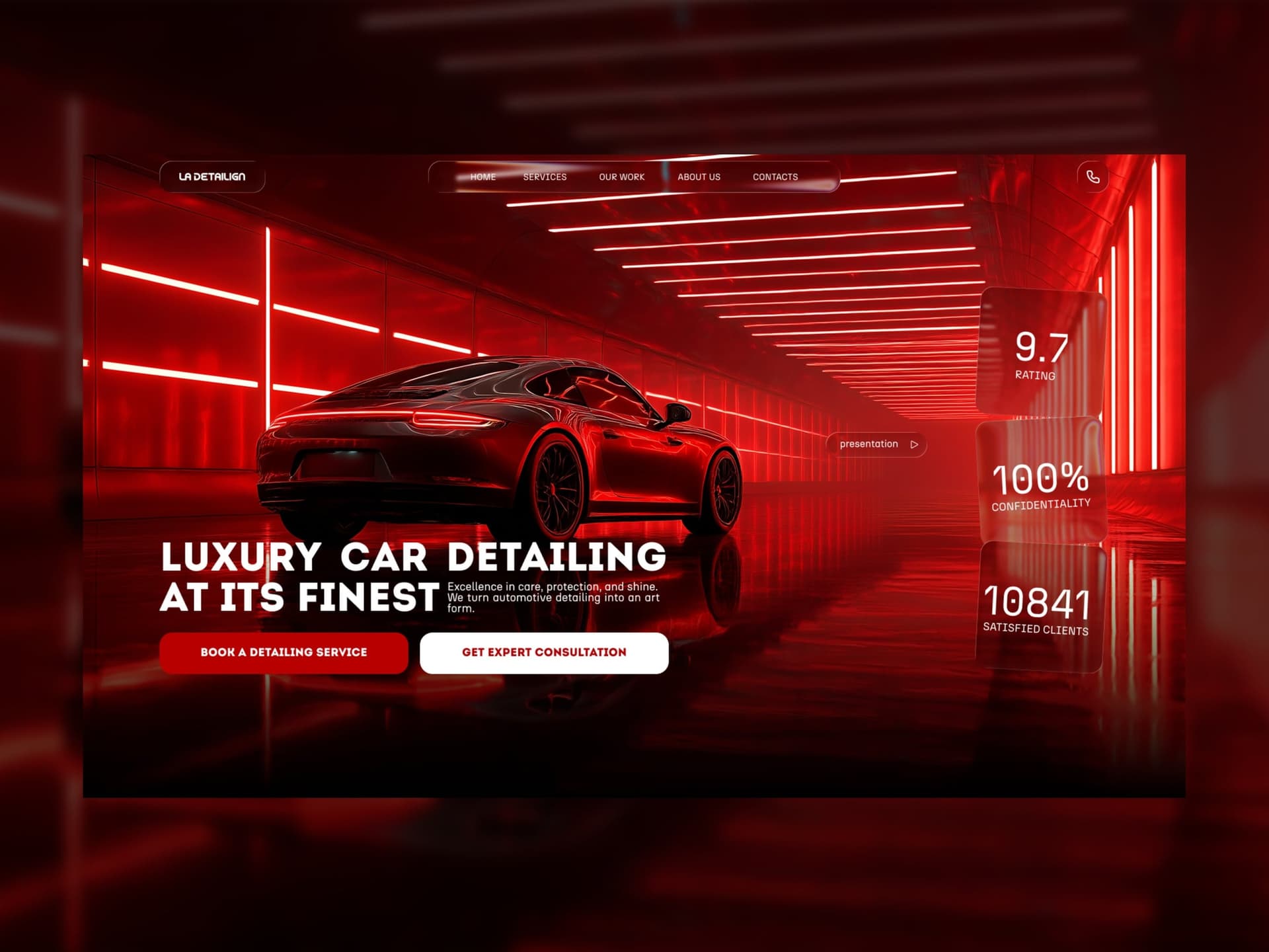 Головний екран преміального сайту студії автодетейлінгу LA Detailing, розробка від Alex DSGN.