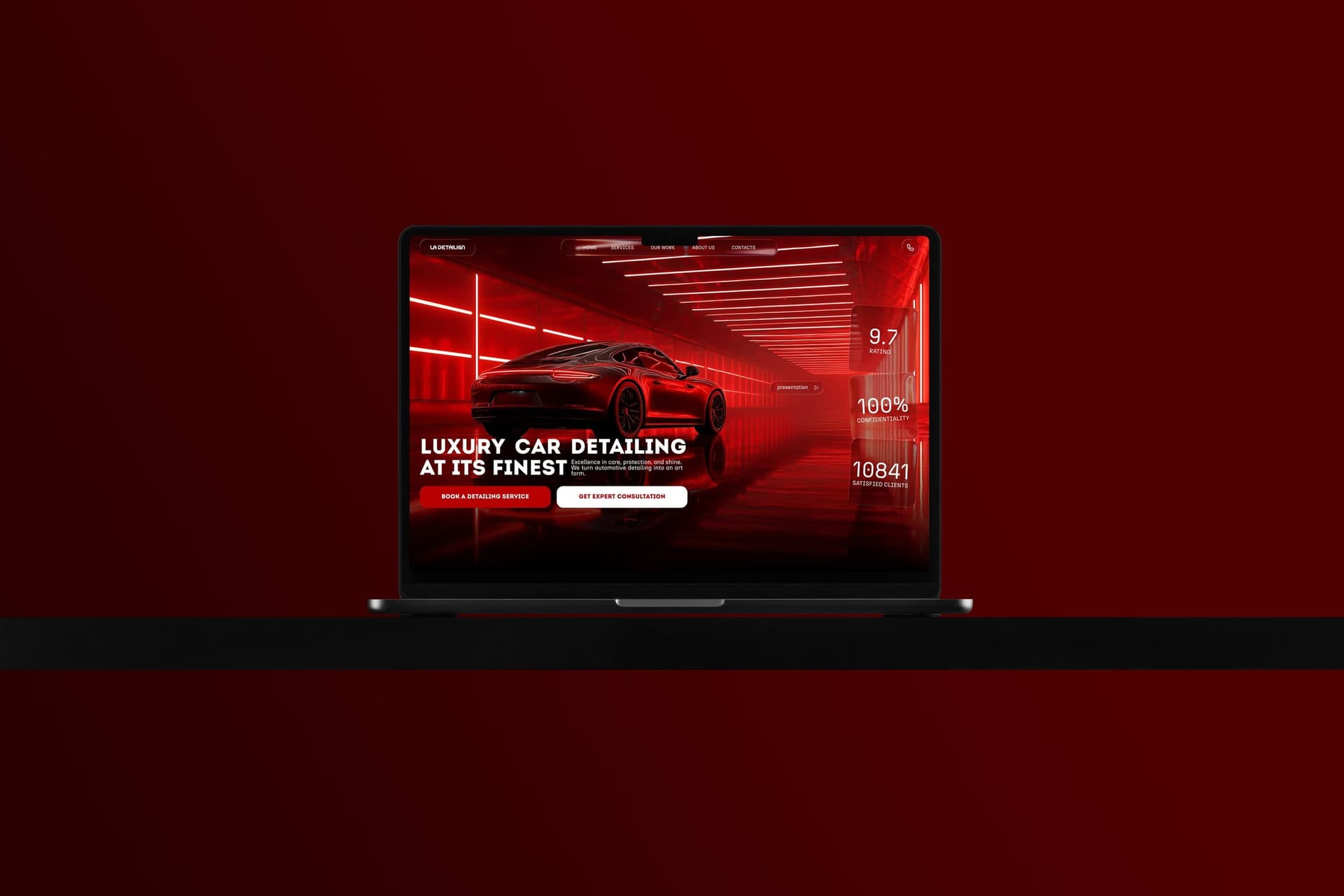 Головний екран преміального сайту студії автодетейлінгу LA Detailing, розробка від Alex DSGN.